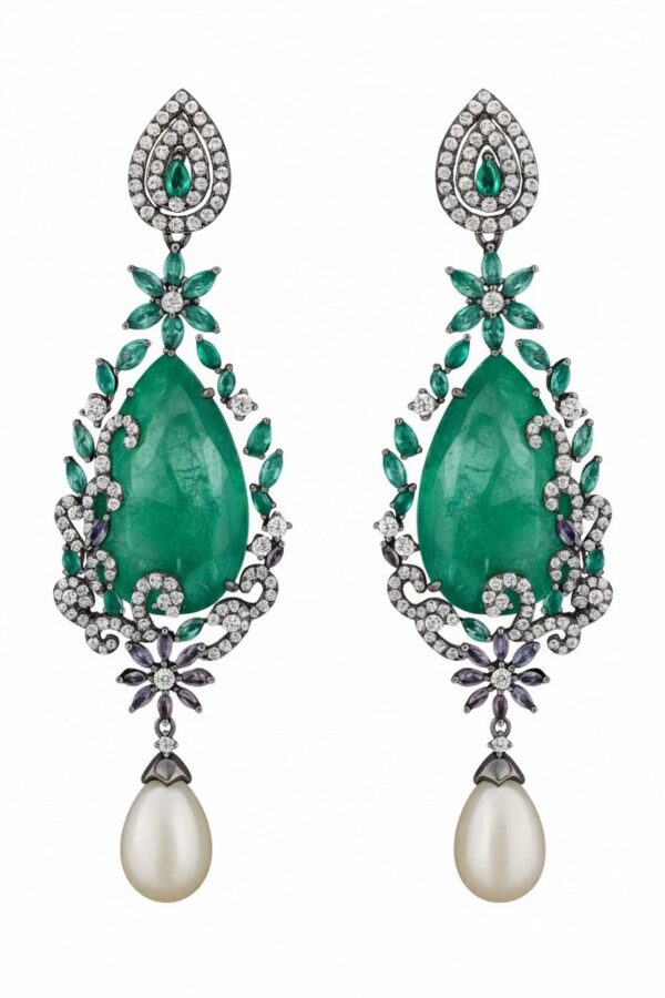 Verdant Teardrop Pearl Earrings